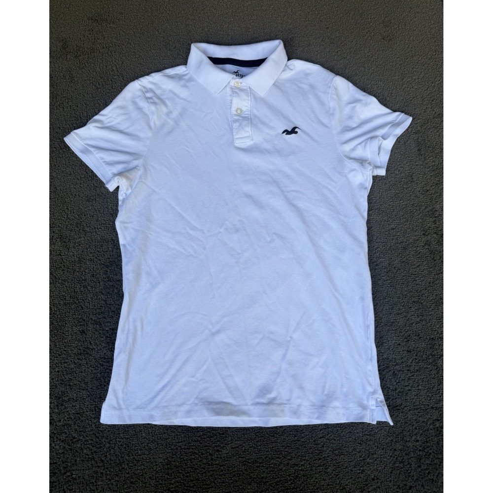 Hollister Mens Advanced Stretch Polo Shirt White Short Sleeve Medium Logo